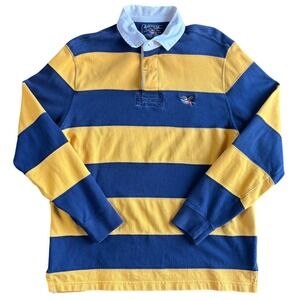 American Living Mens Rugby Shirt Long Sleeve Blue Yellow Stripe Eagle M